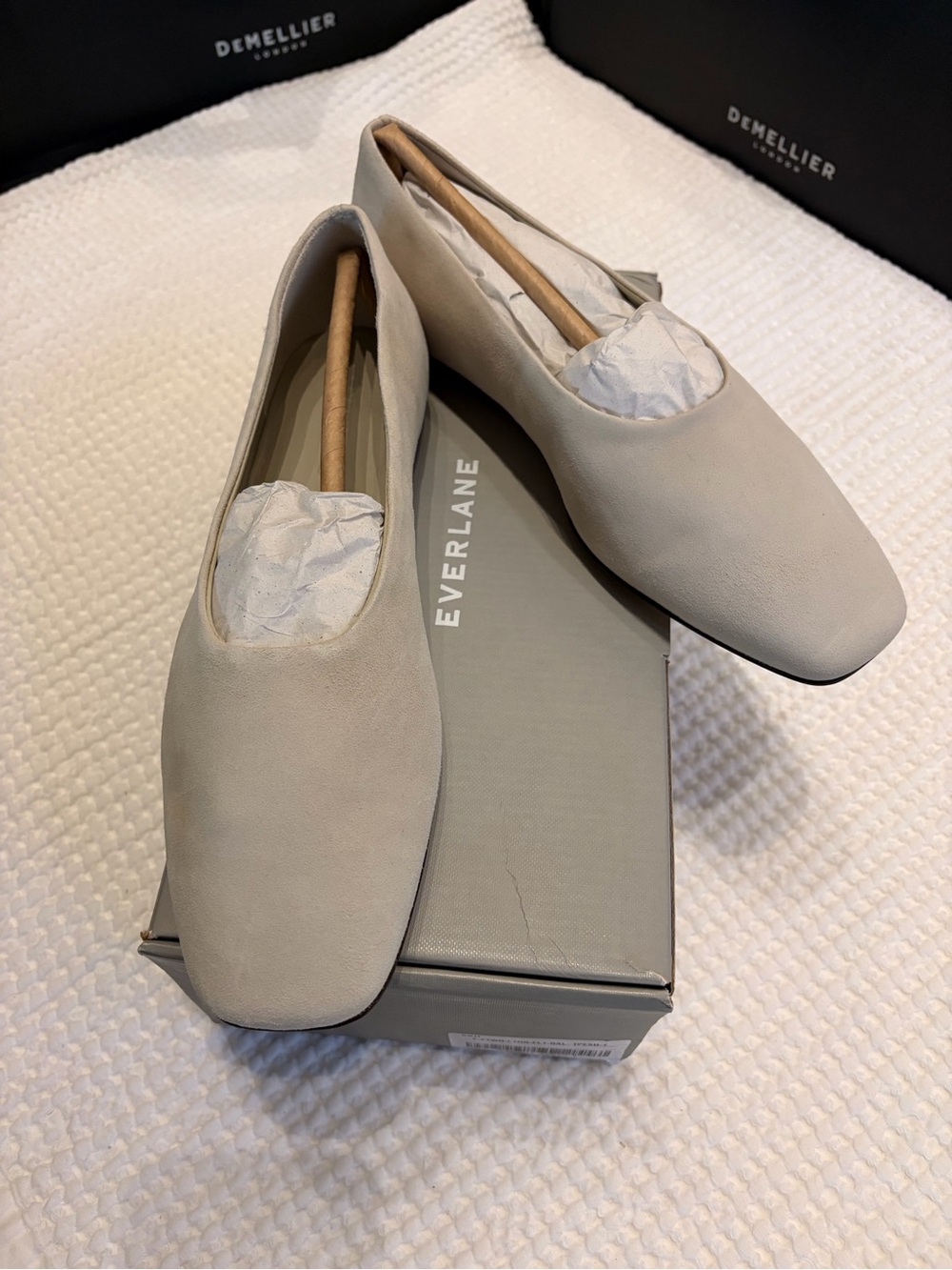 Everlane Women’s Light Gray Square-Toe Suede Leather Ballet Flats new 7